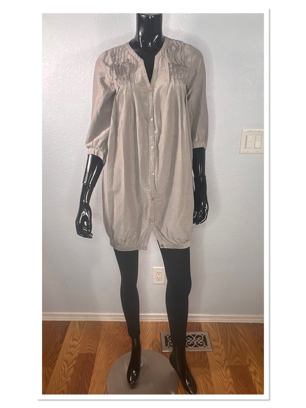 Maje Light Taupe/Grey Button Up Front Women's Tunic Dress Sz S Cotton Silk